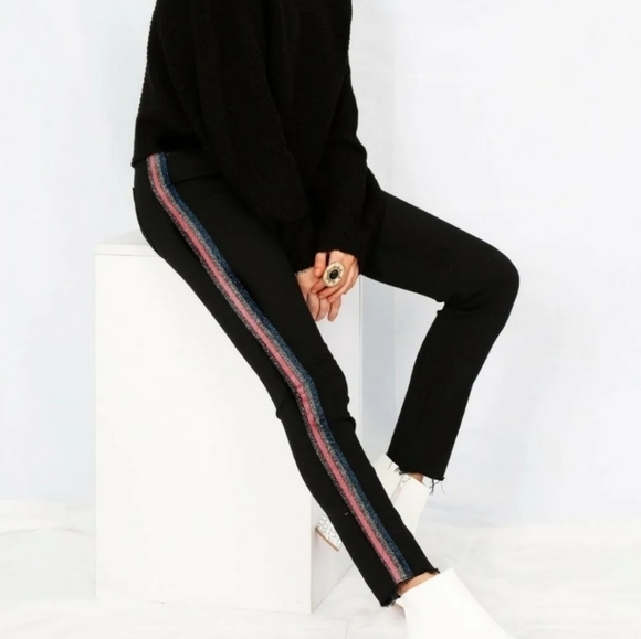 MOTHER High Waisted Looker Ankle Fray in Guilty Glitter Racer - Picture 1 of 7